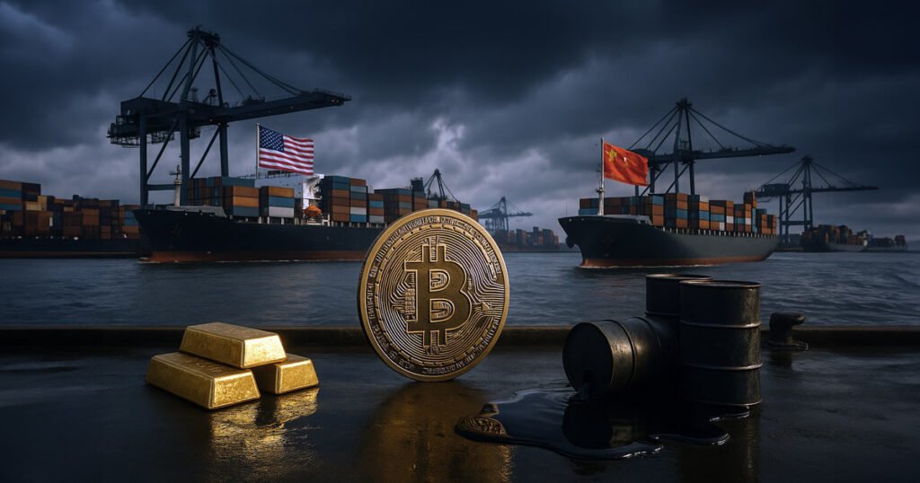 Bitcoin flat as China announces new 125% tariff on US goods, gold spikes, oil declines