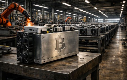 Bitcoin mining rigs assembled in a US factory, reflecting Washington’s push for domestic hardware to power American hash rate